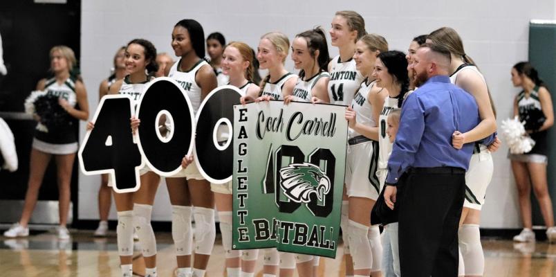 Eaglettes Head Coach Troy Carrell was recognized prior to the Canton’s game against Cumberland Academy last Friday, as he surpassed the 400-win milestone in his career earlier this season. Carrell would go on to add another victory to his total, as the Eaglettes cruised by Cumberland Academy. Photo by Lianna Reid