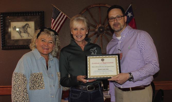 Allyson DeCanio, middle, the founder and operator of The Pegasus Project, was on hand to speak to the Canton Lions Club April 9 during its regular weekly luncheon. Standing with the guest speaker were Canton Lions Club member Debra Wood and Canton Lions Club President Jonathan Helvey. Photo by Susan Harris