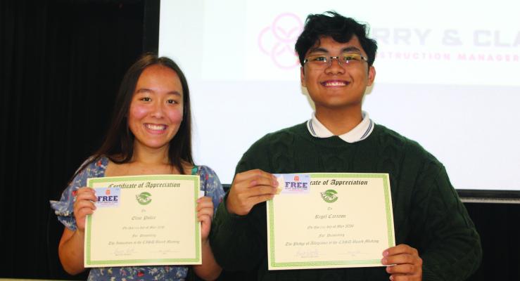 Canton High School Class of 2026 Valedictorian Rigel Carreon led in the Pledge of Allegiance and CHS Class of 2026 Salutatorian Elise Pollet led in the invocation at the beginning of the regular monthly meeting of the Canton School Board May 11.