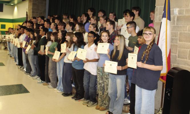 Numerous Canton High School students were recognized May 11 during the regular monthly meeting of the Canton School Board after being named as UIL State Marching Band Qualifiers. Photo by David Barber