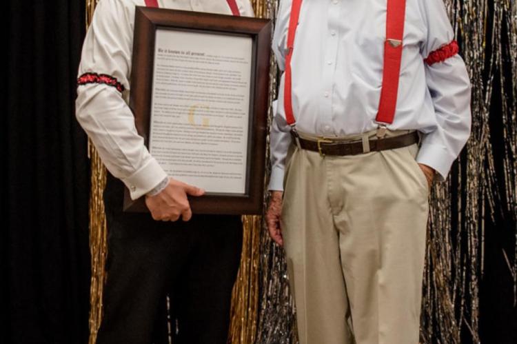 The Community Builder award was presented by Castillian Masonic Lodge Mason Jim Fuller, right, to Blake Fowler, left.