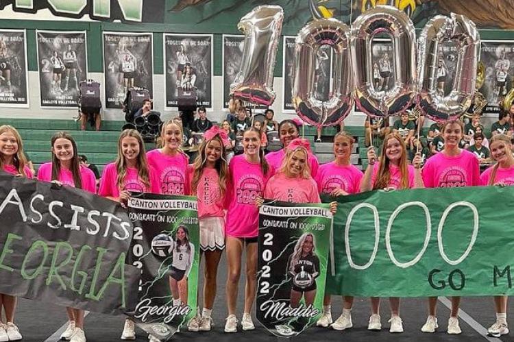 The Canton volleyball program continued building on what has become a season to remember over the past week with Maddie Wilson being recognized for posting her 1,000th career dig, Georgia Crayton being recognized for posting her 1,000th career assist, the team posting back-to-back wins over state-ranked programs, and the program climbing up to 8th overall in the most recent TGCA 4A Weekly Volleyball Rankings. Courtesy photo