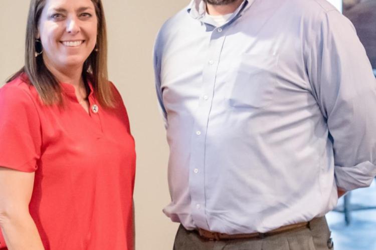 Jill Dutton, President of Republican Women of Van Zandt County, poses alongside David Ferguson of the Leadership Institute. Photo by Faith Caughron