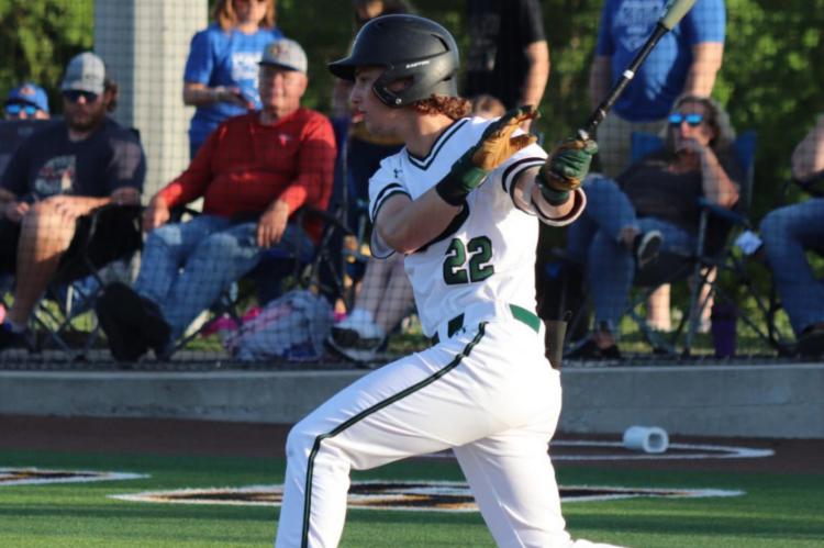 EJ Dyke and the Canton Eagles powered their way past Nevada Community and into the Area round with a 7-5 win over the Braves May 7. Photo by Lianna Reid