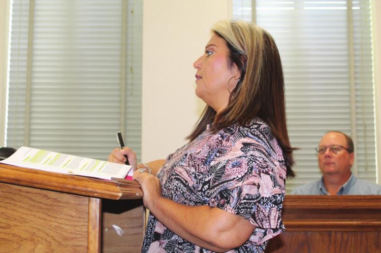Van Zandt County Human Resource Director Jessica Deville discussed a proposed handbook change regarding ‘overtime calculations and rules’ July 6 during the regular meeting of the VZC Commissioners Court. The court unanimously approved the proposed change. Photo by David Barber