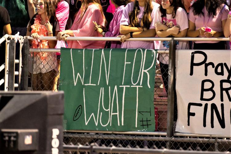 Students from both schools showed support Friday night by hanging up signs across the fence row on both the home and visitor sides at Norris Birdwell Stadium. Photos by Katy Jo Keller and Ethan Adams