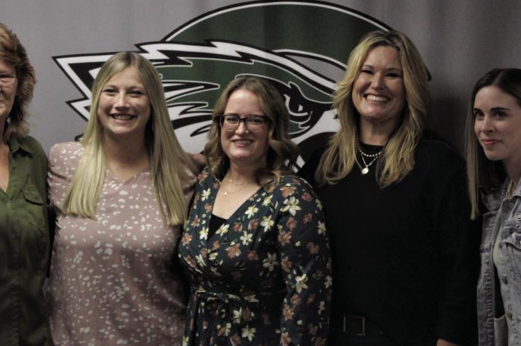 Nita Stuart, Brooke Keith, Sarah Smith, Amanda Burch, and Kylie Jeffcoat were honored as the October Employees of the Month at the Board of Trustees meeting on Oct. 17. Photo by Ethan Adams